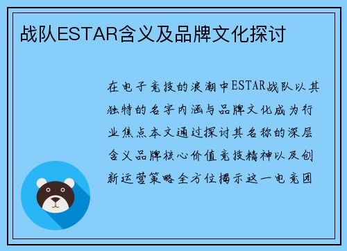 战队ESTAR含义及品牌文化探讨